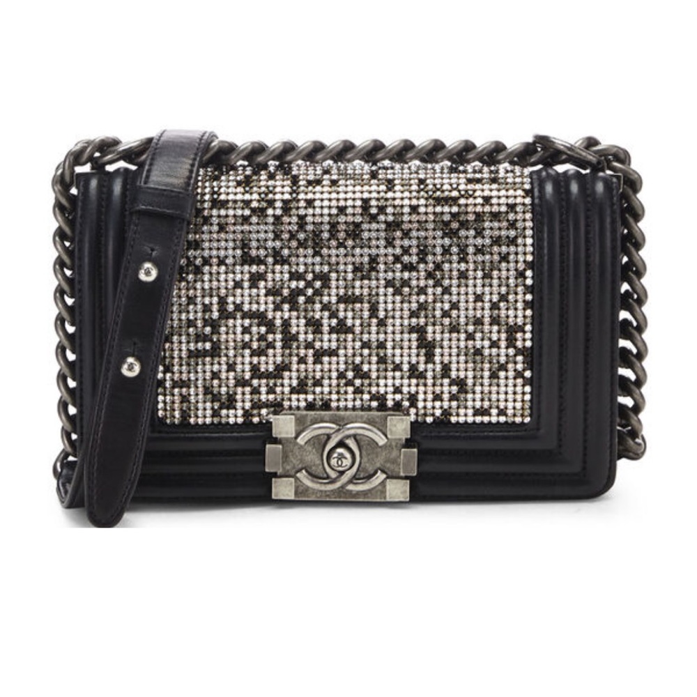 CHANEL Small Embellished Swarovski Crystal and Black Leather Boy Bag